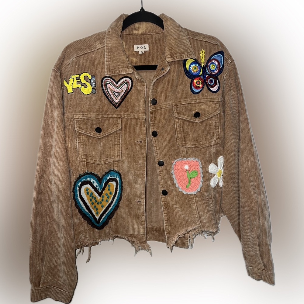 POL Anthropologie Cropped Corduroy Jacket Size S Raw Hem Trucker Festival